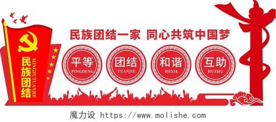 红色中国风剪纸民族团结一家同心共筑中国梦民族团结文化墙